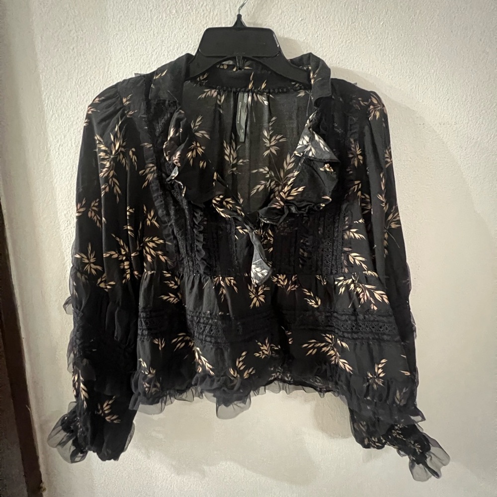 Anthro Black Floral Blouse